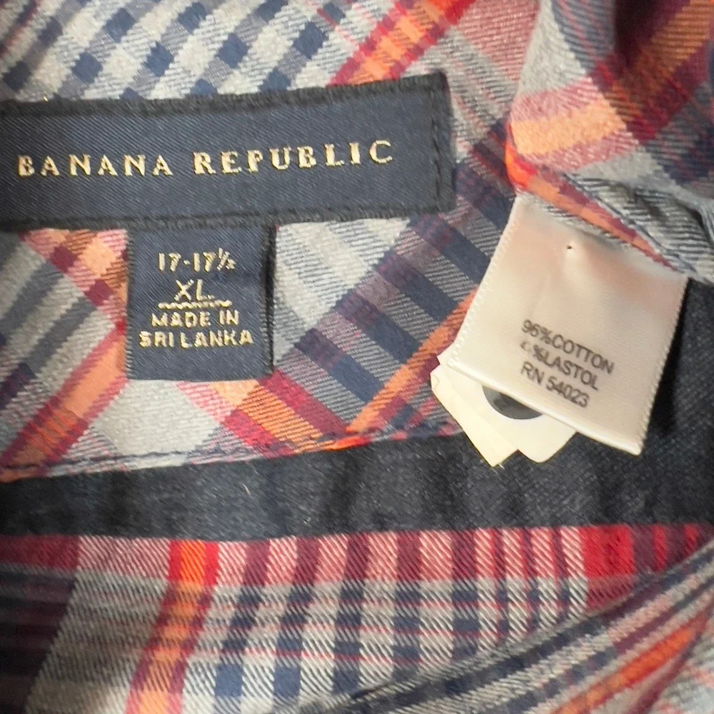 Banana Republic Mens XL Plaid Button Up Shirt Long Sleeve Casual Contrast Cuff‎